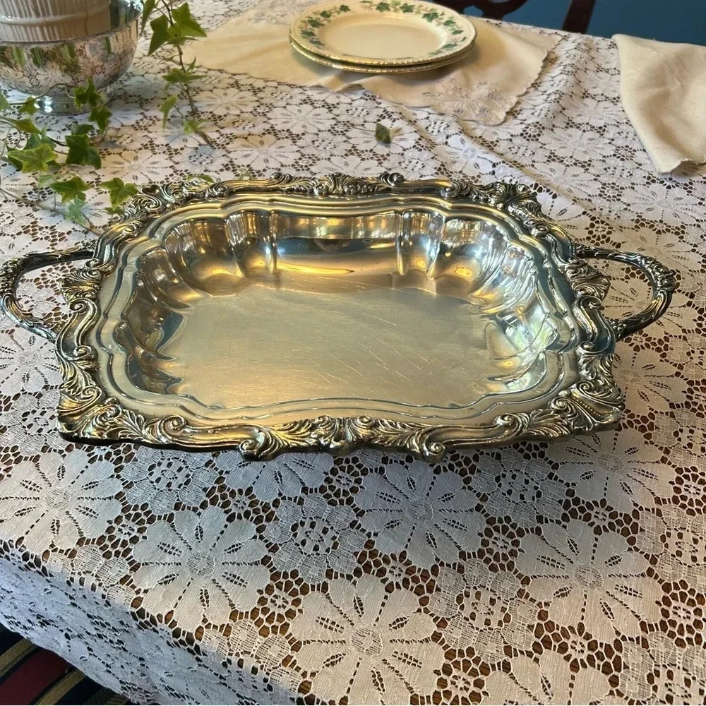 Vintage Sheridan Silver on Copper Footed Serving Dish
